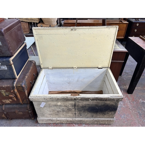 154 - A Victorian painted pine toolbox - approx. 54cm high x 97cm wide x 55cm deep