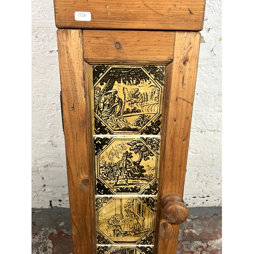 168 - A Victorian style pine wall mountable single door cabinet with ceramic tile inserts - approx. 93cm h... 