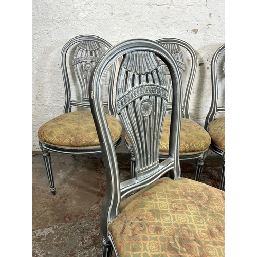 186A - Six Fournier Decoration Paris grey painted and fabric upholstered dining chairs