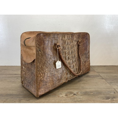 480 - A vintage crocodile leather briefcase - approx. 33cm high x 49cm long x 16cm deep