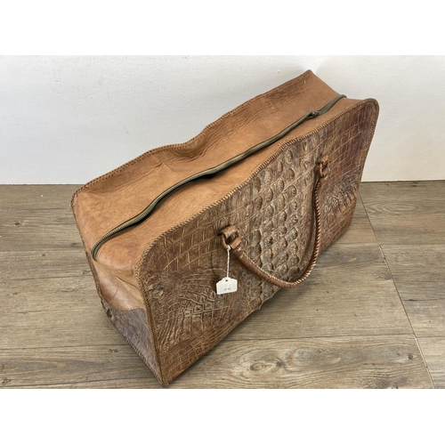 480 - A vintage crocodile leather briefcase - approx. 33cm high x 49cm long x 16cm deep