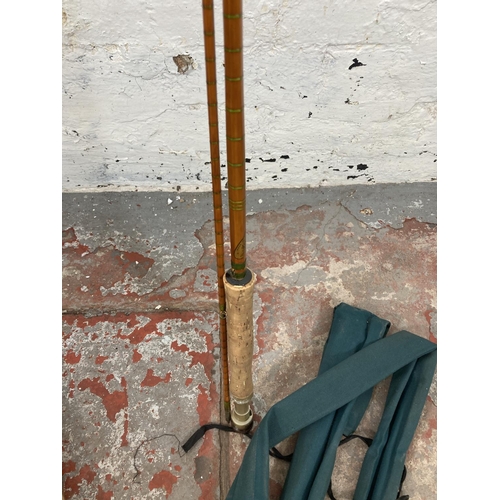 540 - Two vintage Allcocks split cane fishing rods, one 'The Light Caster' and one 'Leander'