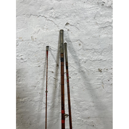 541 - Three vintage split cane fishing rods, one R. Sealey's 'The Marsden', one Forshaw's 9ft three piece ... 