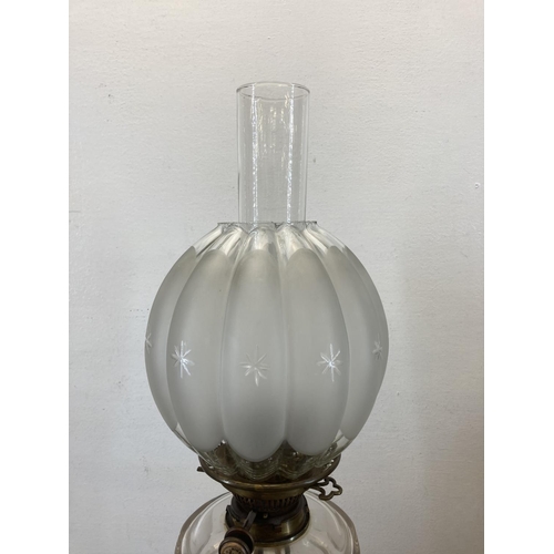 546 - A Victorian S. Hinks No.2 Duplex brass and clear glass oil lamp