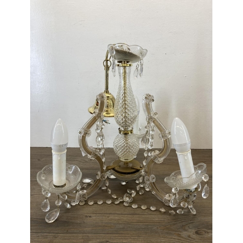 548 - A vintage pressed glass three branch chandelier