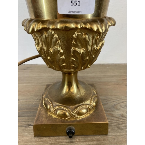 551 - A 19th century style gilt brass urn shaped table lamp - approx. 38cm high