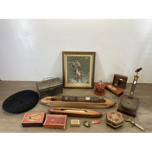 576 - A collection of items to include two vintage boxed hair clippers, oak cased taxidermy butterfly, vin... 