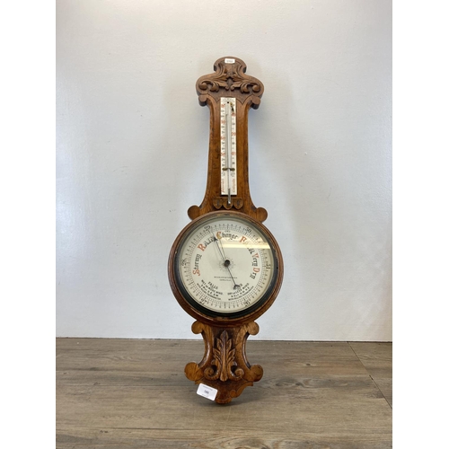 586 - A 19th century Nicholson & Cartner of Carlisle carved oak barometer - approx. 82cm high