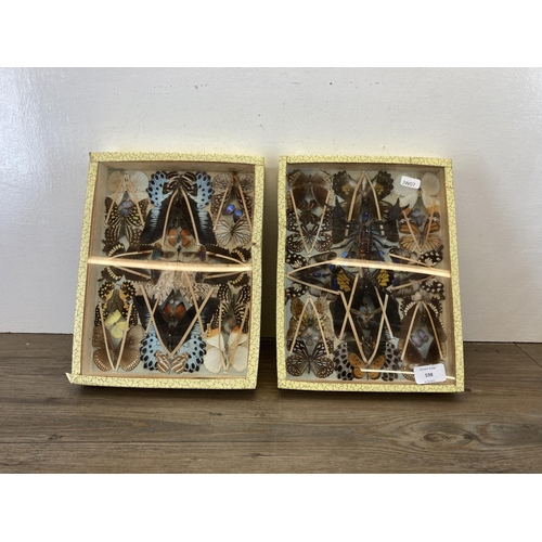 598 - Two vintage display cases containing insect specimens to include butterflies, scorpion, moths etc. -... 