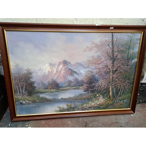 187B - Five items, three oil paintings on canvas of landscape scenes, one A. A. Lundby 