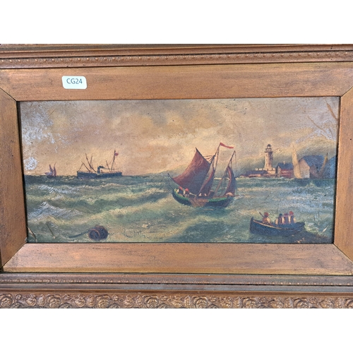 200 - A 19th century gilt framed oil on canvas of a sea scape - approx. 36cm high x 54cm wide