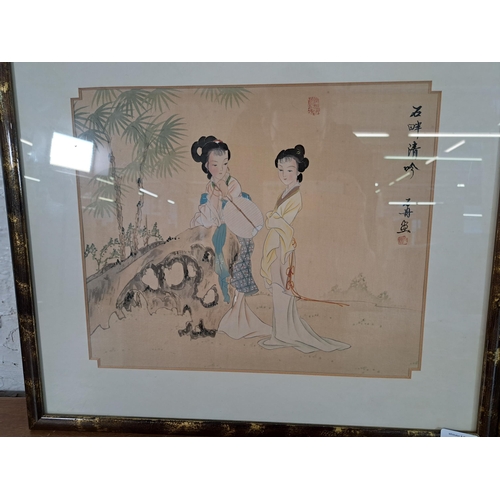 204 - Two framed Chinese silk paintings - approx. 46cm high x 52cm wide