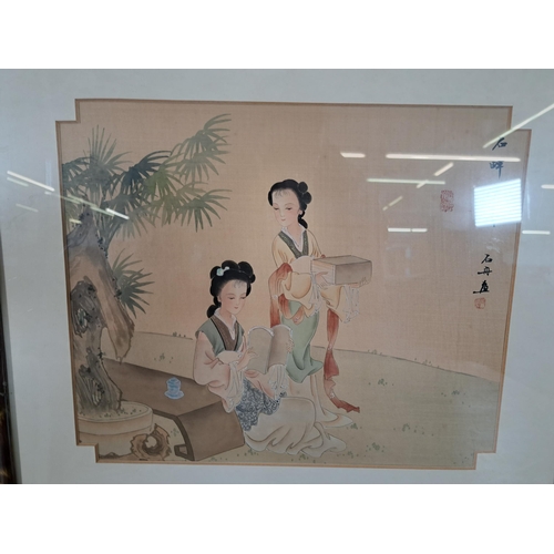 204 - Two framed Chinese silk paintings - approx. 46cm high x 52cm wide