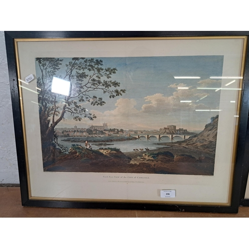 206 - Two framed North East View of the City of Carlisle engravings - largest approx. 54cm high x 71cm wid... 