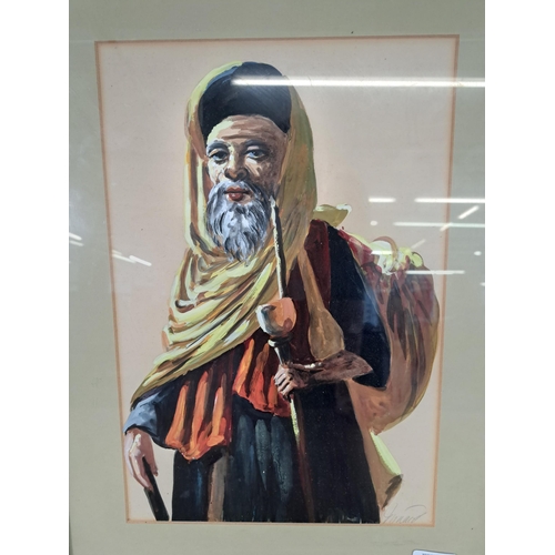 212 - A framed Middle Eastern gouache portrait - approx. 55cm high x 42cm wide