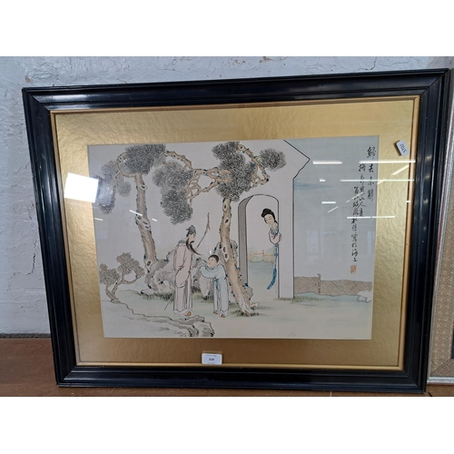 219 - Two framed Chinese pictures, one silk embroidery - approx. 66cm high x 34cm wide and one print - app... 