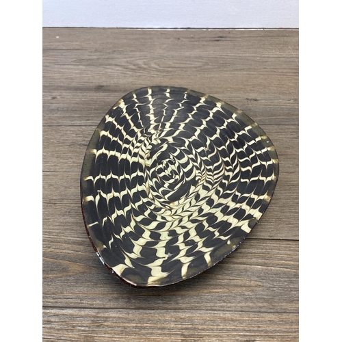 248 - A mid 20th century drip glazed studio pottery dish - approx. 24cm high x 18cm wide