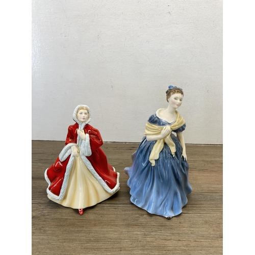 249 - Five ceramic lady figurines, one Coalport Golden Age Eugenie First Night At The Opera limited editio... 