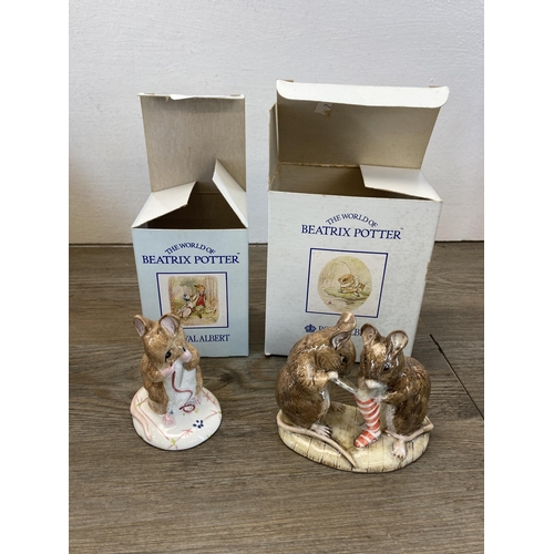 263 - Nine ceramic and glass items to include four boxed Royal Albert Beatrix Potter figurines, boxed Wate... 