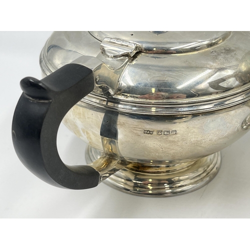 2224 - A Mappin & Webb hallmarked Sheffield silver three piece tea/coffee set, dated 1945 - approx. gross w... 