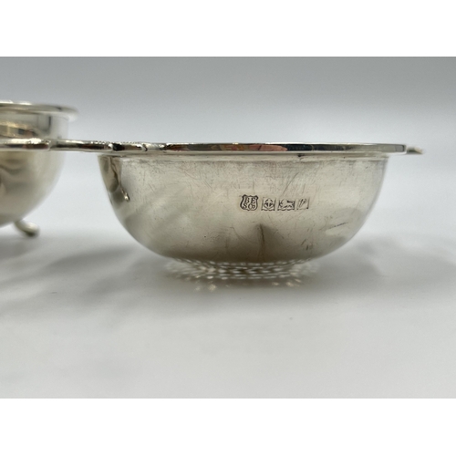 2231 - A hallmarked Birmingham silver tea strainer and bowl, dated 1964 - approx. gross weight 75g