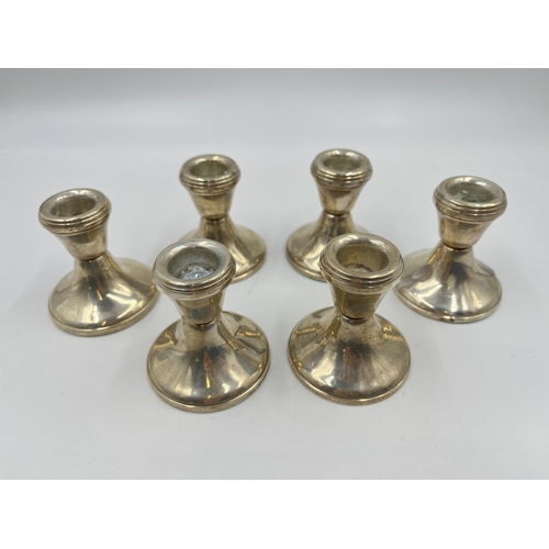 2234 - Six Broadway & Co. hallmarked Birmingham silver filled dwarf candlesticks - approx. gross weight 500... 