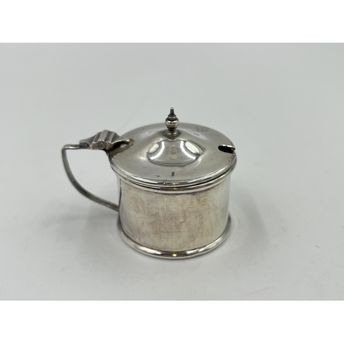 2240 - A hallmarked Birmingham silver mustard pot with blue glass liner, dated 1933 - approx. gross silver ... 