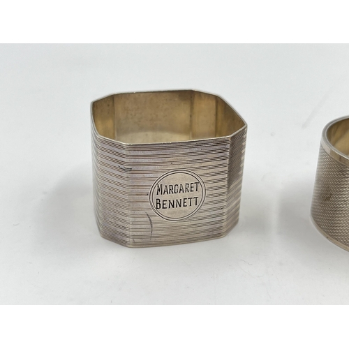 2241 - Two hallmarked Birmingham silver napkin rings - approx. gross weight 80g