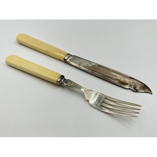 2242 - A cased set of twelve Mappin & Webb hallmarked Sheffield silver fish knives and forks, dated 1945 - ... 