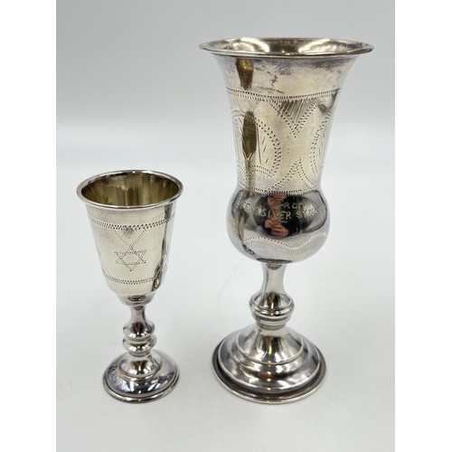 2254 - Two antique sterling silver kiddush cups, one 1912 and one 1920 - approx. gross weight 78g