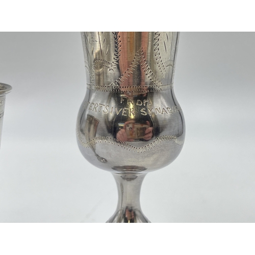 2254 - Two antique sterling silver kiddush cups, one 1912 and one 1920 - approx. gross weight 78g