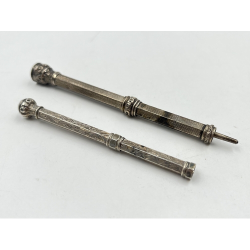 2263 - Two .950 and .830 silver propelling pencils - approx. gross weight 24g