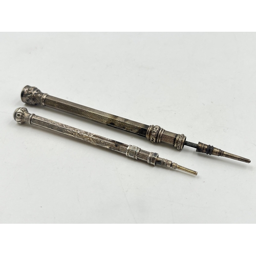 2263 - Two .950 and .830 silver propelling pencils - approx. gross weight 24g