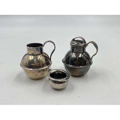 2264 - Three hallmarked silver items, two miniature cups and one pot - approx. gross weight 30g