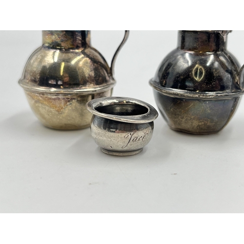 2264 - Three hallmarked silver items, two miniature cups and one pot - approx. gross weight 30g