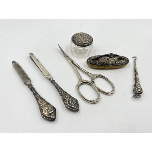 2272 - A six piece hallmarked Birmingham silver vanity set