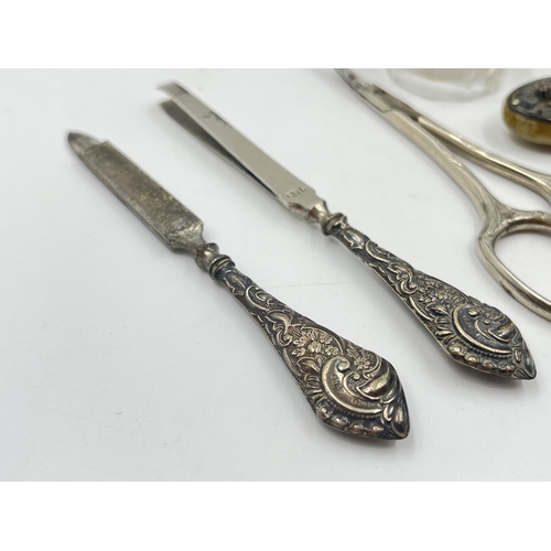 2272 - A six piece hallmarked Birmingham silver vanity set