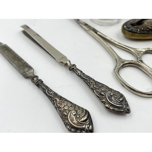 2272 - A six piece hallmarked Birmingham silver vanity set