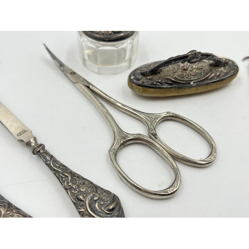 2272 - A six piece hallmarked Birmingham silver vanity set