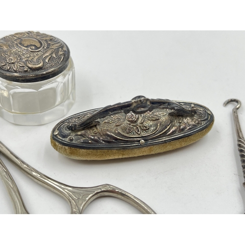 2272 - A six piece hallmarked Birmingham silver vanity set