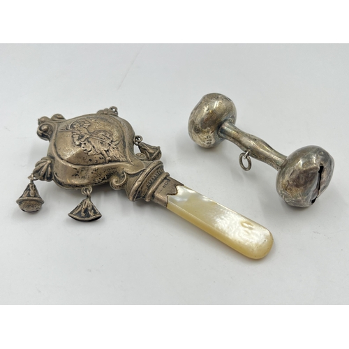 2273 - Two sterling silver baby rattles - approx. gross weight 34g