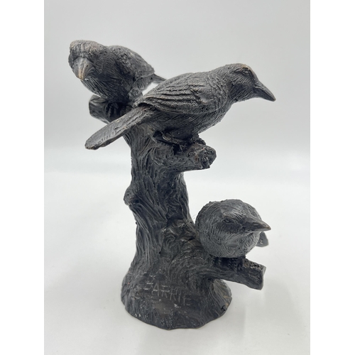 2349 - A bronzed cast metal bird sculpture signed Barrie - approx. 19cm high