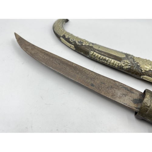 2362 - A Moroccan koummya curved dagger with sheath - approx. 36cm long