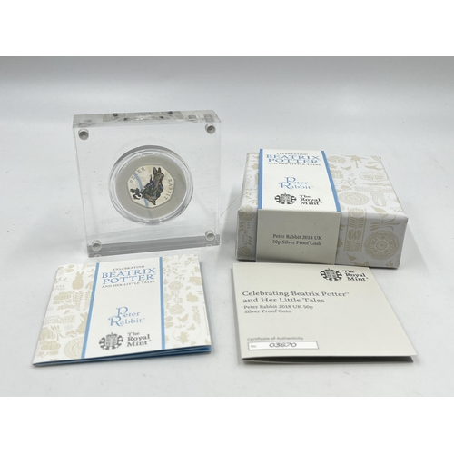 2367 - Two items, one boxed Beatrix Potter 2016 50p five coin collection and one boxed 2018 silver proof Pe... 