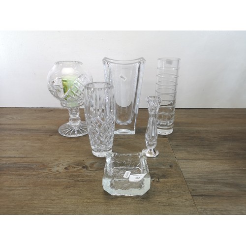 302 - Six pieces of glassware to include Galway vase etc.