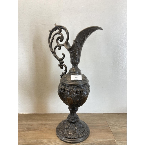 332 - A pair of 19th century cast spelter ewers - approx. 45cm high