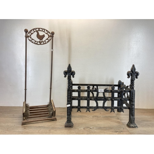 349 - Two vintage fireside accessories, one 19th century style cast iron fire grate - approx. 45cm high x ... 