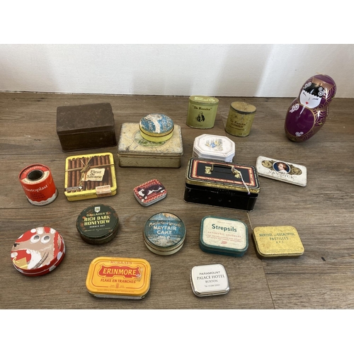 356 - A large collection of vintage tins to include Cadbury's, small black metal cash tin, Ritmeester ciga... 