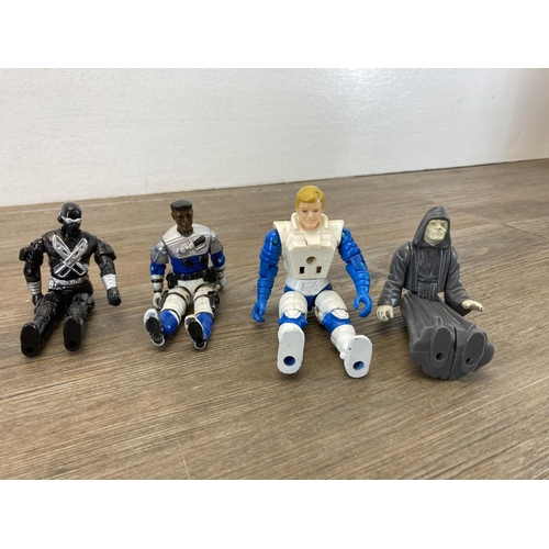 383 - Nine 1970s/80s movie action figurines to include 1984 Marvel Spider-man, 1984 Star Wars Palpatine Em... 