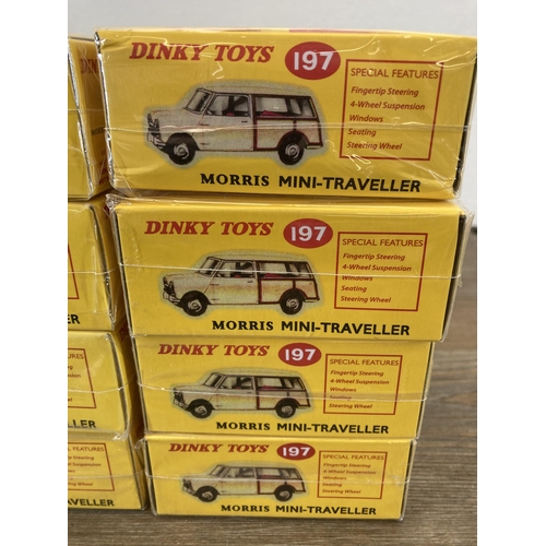 398 - Eight boxed and sealed vintage style Dinky Morris mini-traveller model diecast vehicles - model numb... 